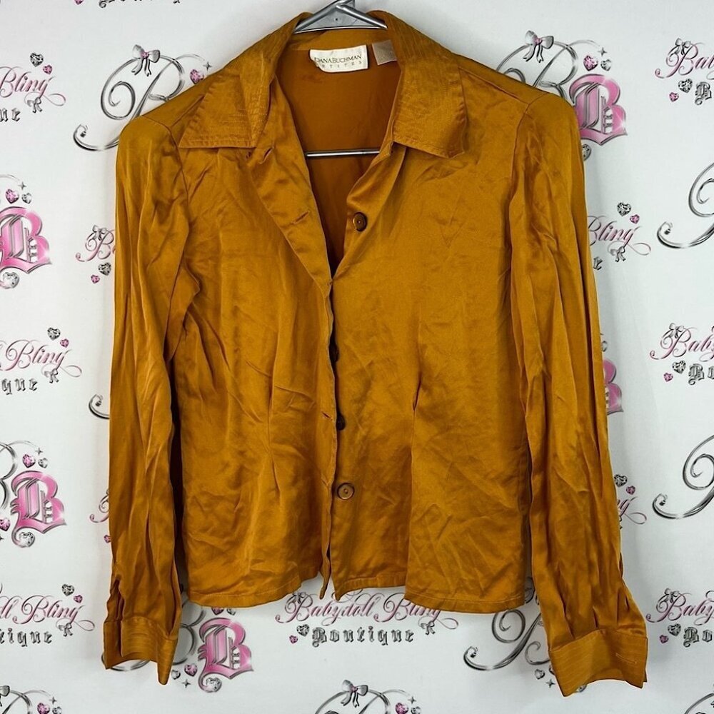 Dana Buchman button up 100% silk orange rust Rich Amber Blouse